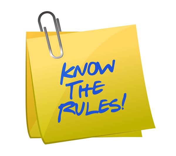 Yellow post-it notes held together with paperclip and text "Know the Rules"